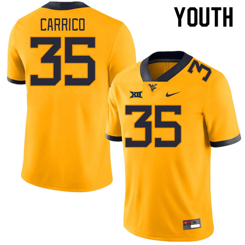 Youth #35 Reid Carrico West Virginia Mountaineers College Football Jerseys Stitched Sale-Gold